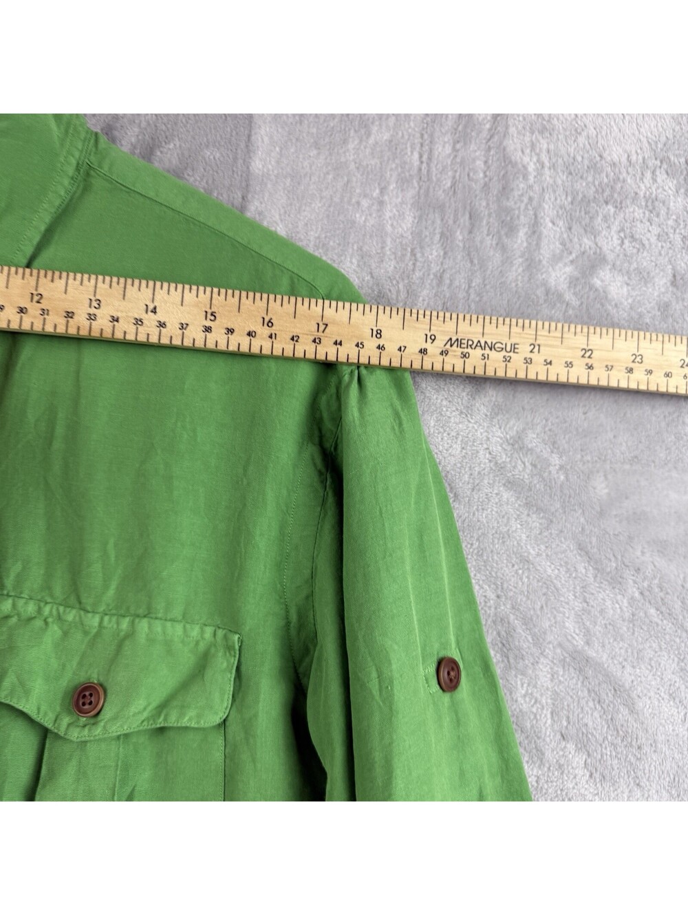 Polo Ralph Lauren Button Up Shirt Size M Green Silk Linen Roll Up Luxury Causal - Picture 8 of 12
